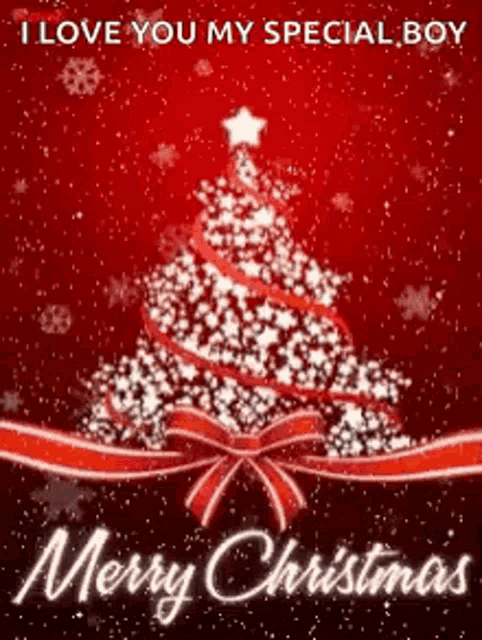 i love you my special boy merry christmas greeting card with a christmas tree made of stars .