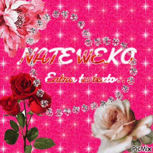 a pink background with roses and the name nate weka on it
