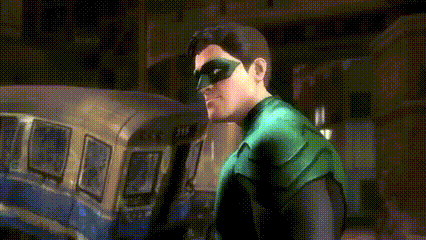 a man in a green superhero costume is standing in front of a bus with the number 212 on the side