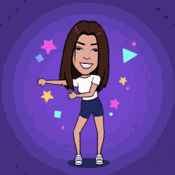 a cartoon drawing of a woman dancing with stars and triangles around her