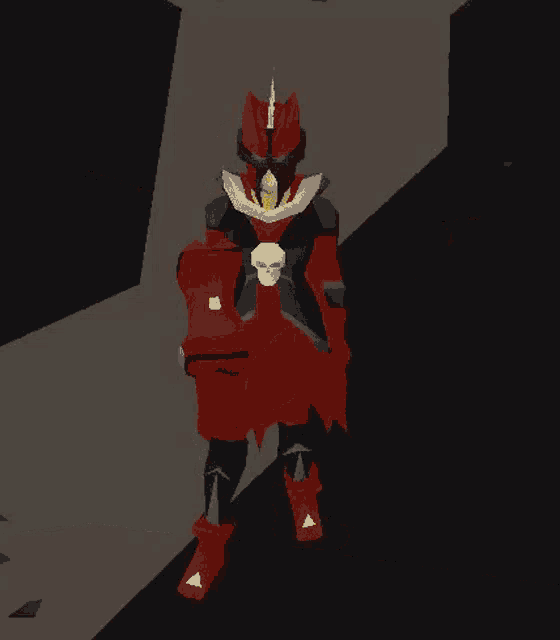 a cartoon character is holding a red hammer and wearing a red helmet with horns .