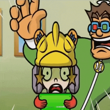 a cartoon character wearing a yellow helmet with the number 8 on it
