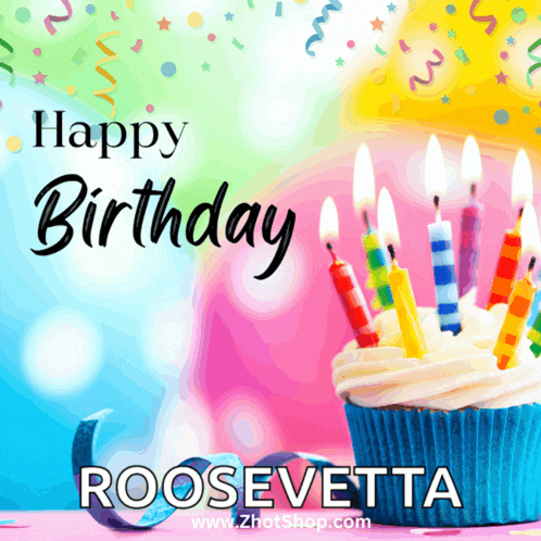 a birthday card for roosevelta with a cupcake with candles on it