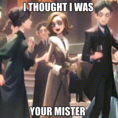 a group of people standing in a room with a caption that says " i thought i was your mister " on it