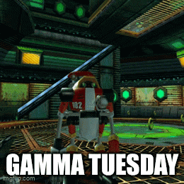 a robot in a video game with the words gamma tuesday