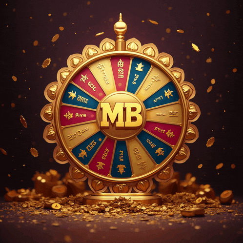 a golden spinning wheel with the letter mb on it