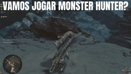 a screen shot of a video game with the words vamos jogar monster hunter