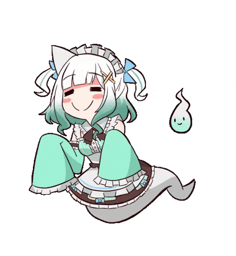 a cartoon of a girl in a maid costume with a ghost behind her .