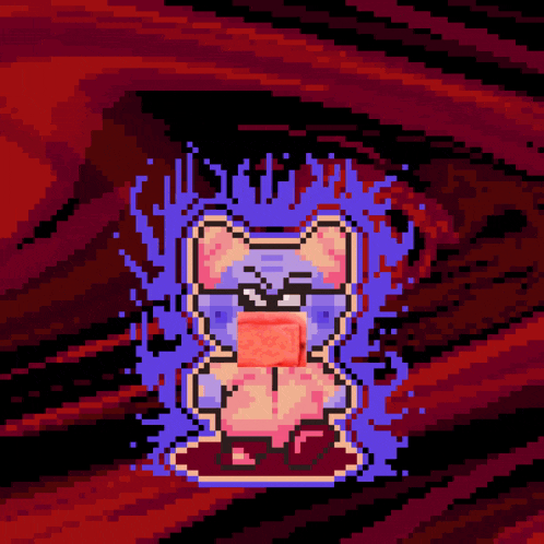 a pixel art drawing of a cat holding a red object
