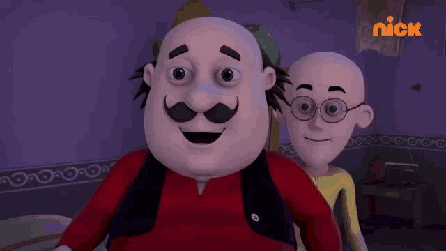 two cartoon characters are standing next to each other with the nick logo in the background