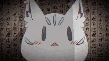 a drawing of a rabbit with a face on a wall with chinese writing