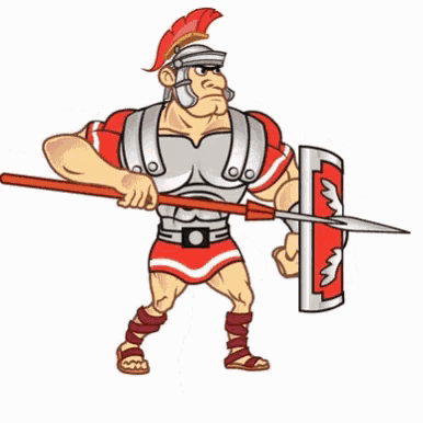 a cartoon illustration of a roman soldier with a spear and shield .