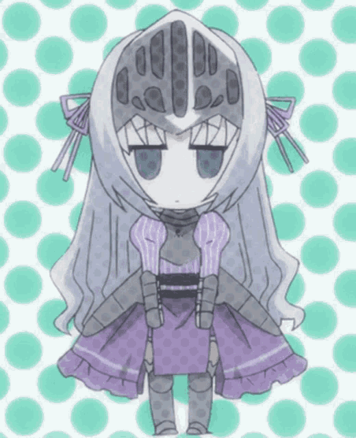 a drawing of a girl wearing a purple dress and armor