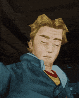 a cartoon of a man with his eyes closed in a dark room
