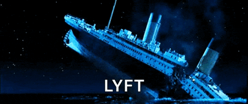 a titanic ship is going down in the ocean and the word lyft is on the bottom