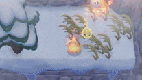 a cartoon character is standing on a snowy surface with a glowing object in the middle .