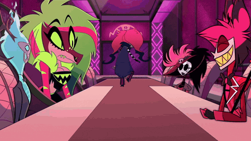 a group of cartoon characters are standing in a room with a sign that says " n.o.t.o. " on it