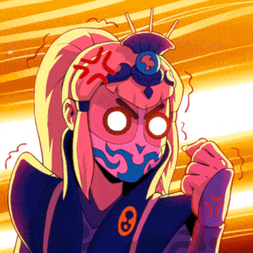 a cartoon drawing of a woman wearing a mask with the number 8 on her chest