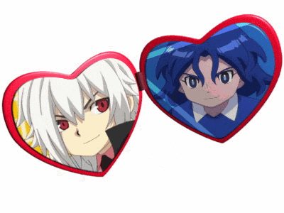 a red heart with a picture of a boy and a girl inside of it