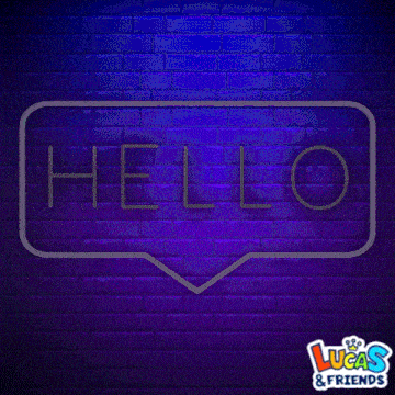 a neon sign that says hello in a speech bubble on a brick wall