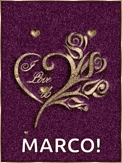 a purple background with a gold heart and roses and the name marco
