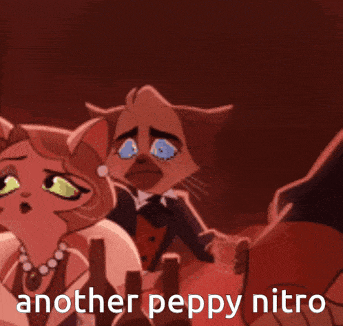a cartoon of a man and a woman with the words another peppy nitro written below them