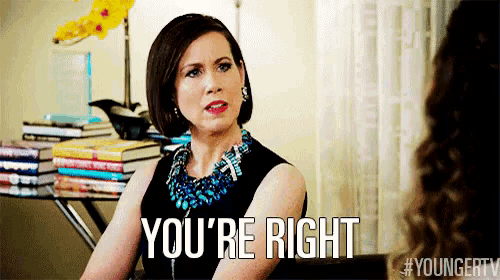 a woman in a black dress says you 're right to another woman