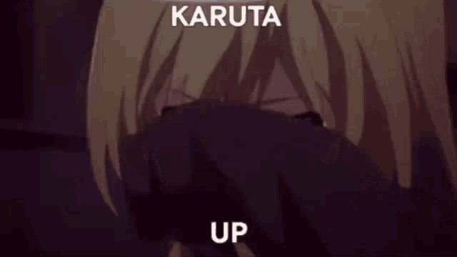 a picture of a girl crying with the words karuta up above her