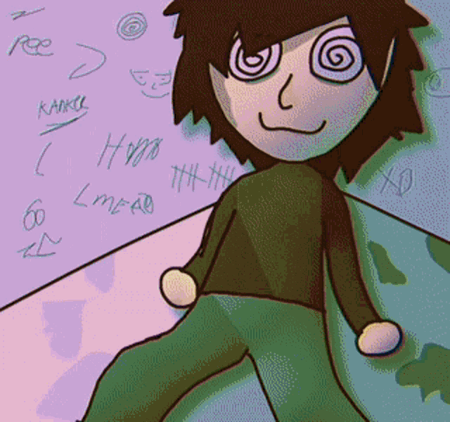 a drawing of a person with a swirl in his eyes