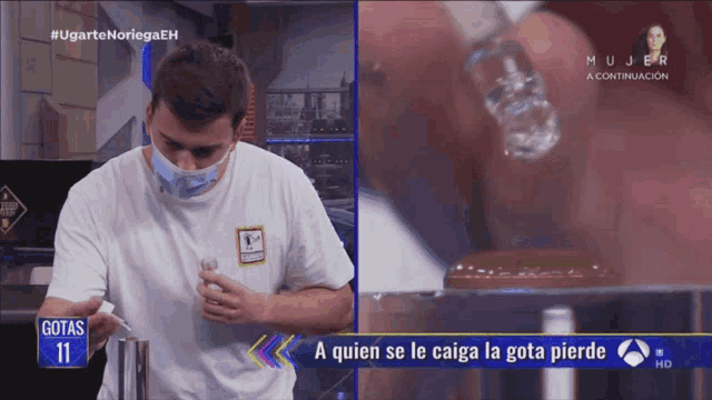 a man wearing a face mask is on a television show called gotas 11