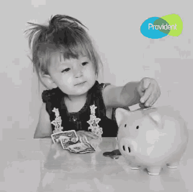 a black and white photo of a child looking out of a window with a provident logo on the corner