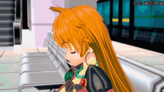 a computer generated image of a girl with red hair