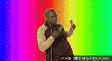 a man is giving a thumbs up in front of a colorful background that says make gifs at gif soup.com