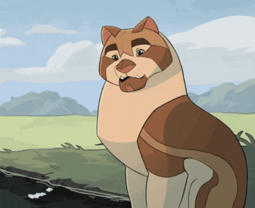 a cartoon drawing of a brown and white dog sitting in a field