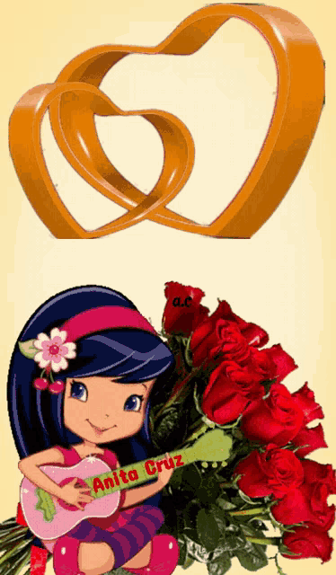 a cartoon girl holding a guitar with the name anita cruz written on it