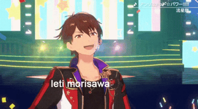 a video game character with the name leti morisawa on the bottom