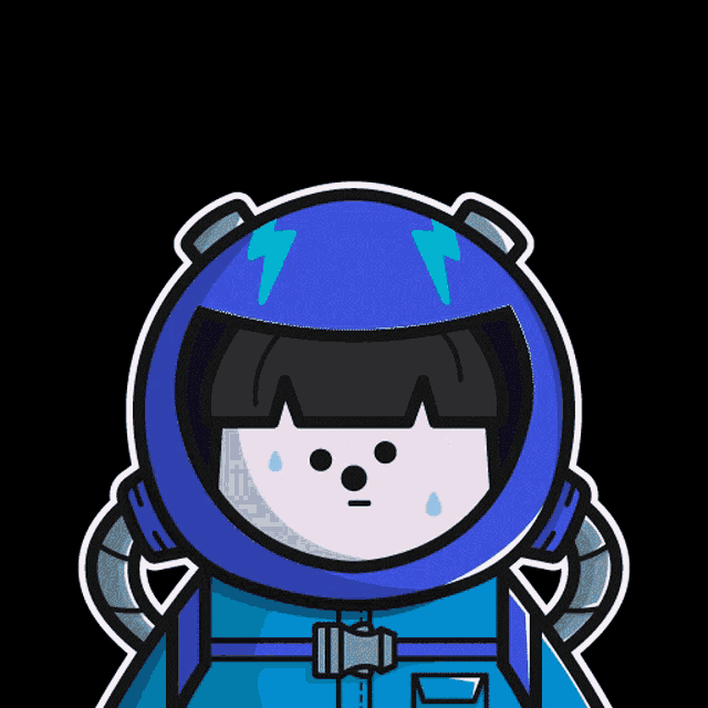 a cartoon of a person wearing a blue helmet
