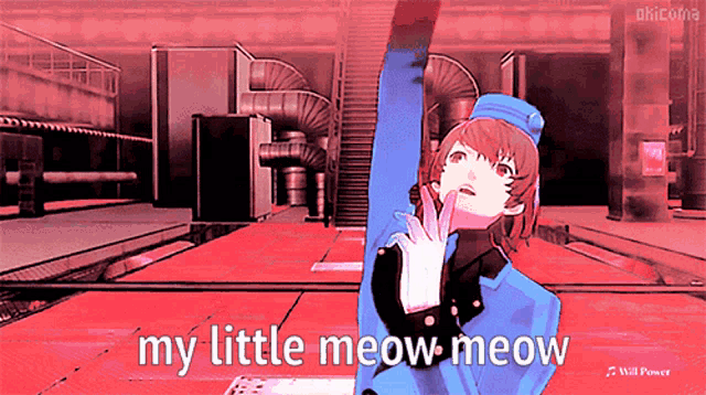 a cartoon of a girl with the words my little meow meow