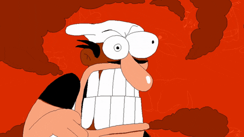 a cartoon drawing of a man with a big mouth and smoke coming out of his mouth