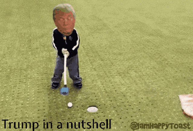 a cartoon of donald trump laying on the ground with the caption trump in a nutshell