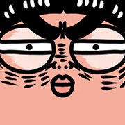 a close up of a cartoon character 's face with glasses