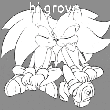 a black and white drawing of sonic the hedgehog and shadow the hedgehog with the words hi grove below them