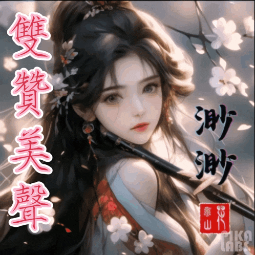 a painting of a woman with chinese writing on the bottom