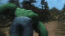 the hulk is running down a dirt road