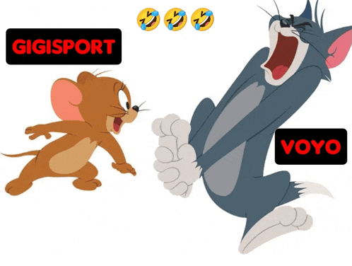 a cartoon of jerry and tom with the words gigisport and voyo