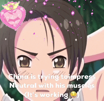 a cartoon of a girl with the words china is trying to impress neutral with his muscles