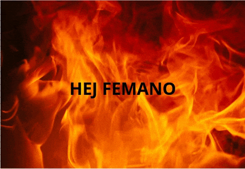 the word hej femano is on a red background
