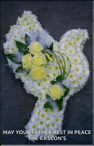 a picture of flowers with the words may your father rest in peace
