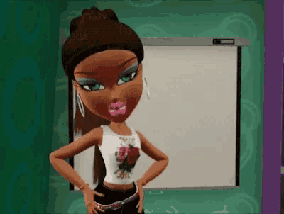 a cartoon character is standing in front of a whiteboard