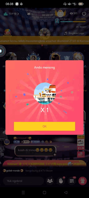 a screenshot of a game that says " anda menang " at the top